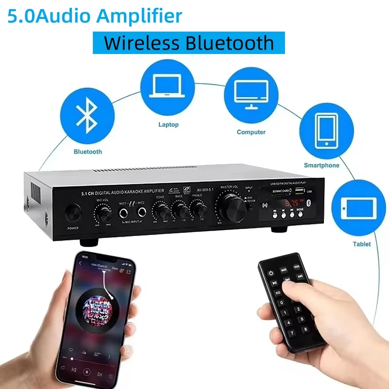 Home Cinema Speaker System - AV-369BT Bluetooth 5.1 Sound Speaker AMP