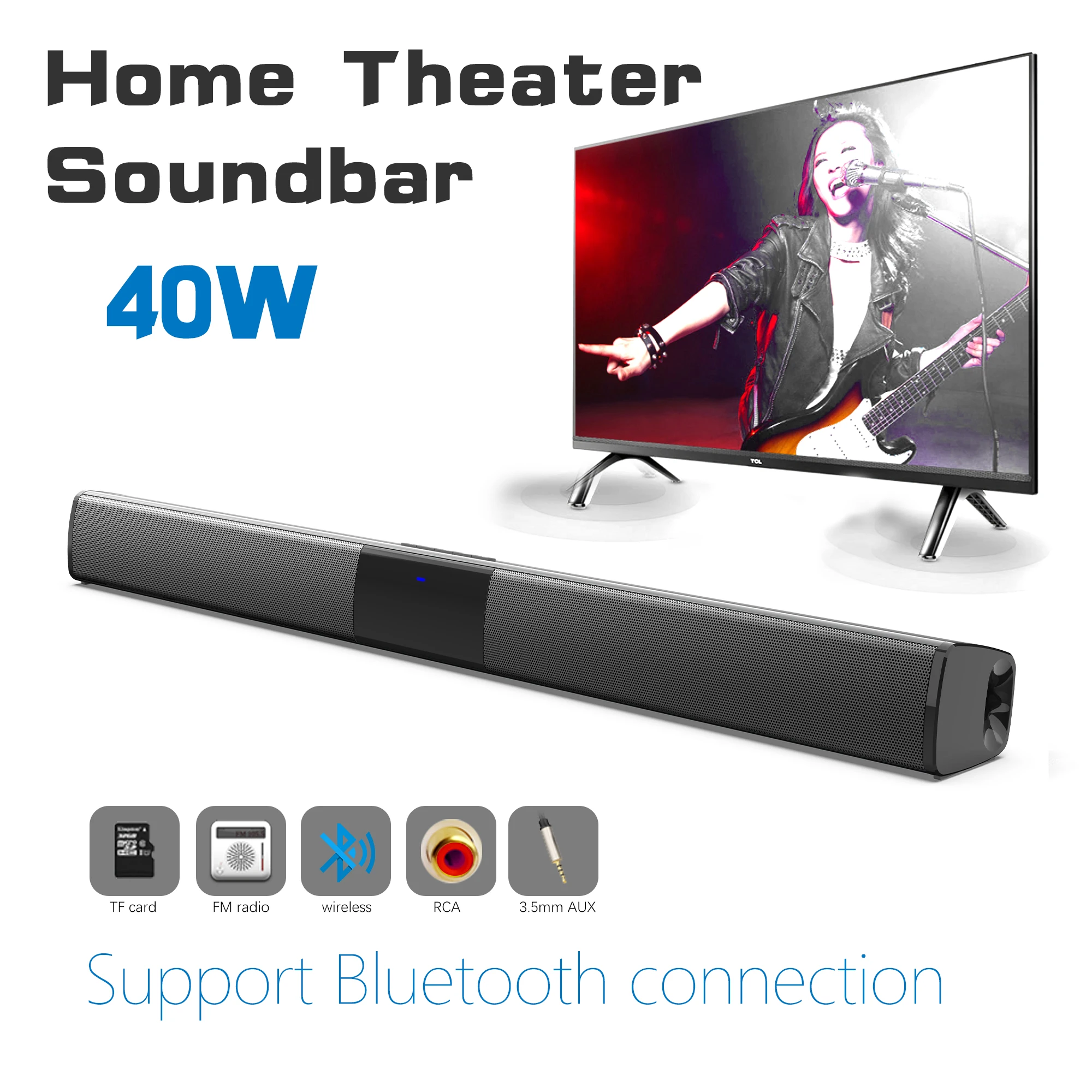 Home Cinema Wireless Speakers - 40W High Power Soundbar for TV