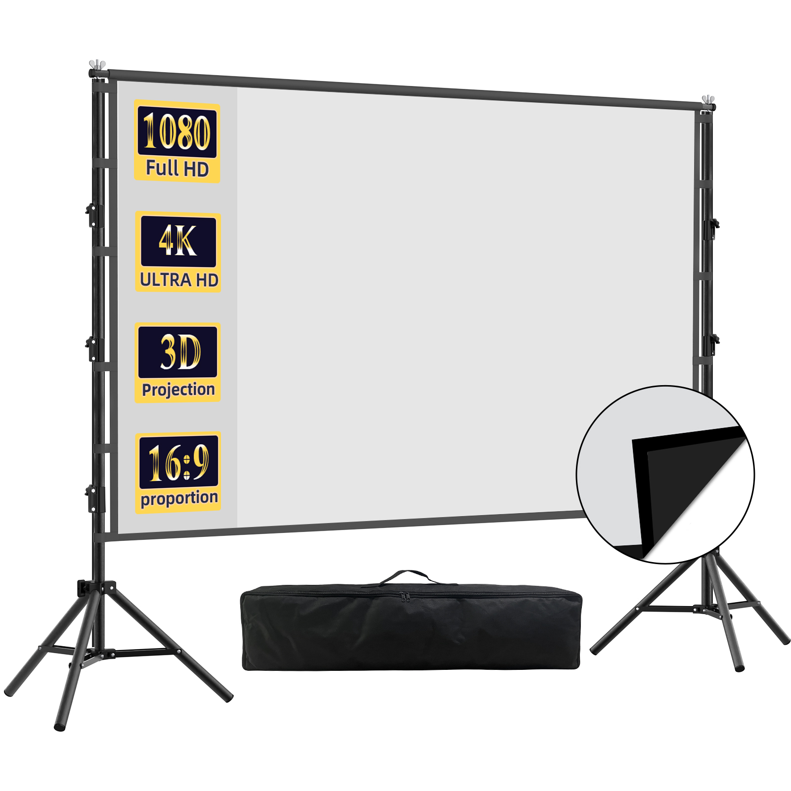 Home Cinema Rack - VEIDADZ Projection Screen With Stand, Black