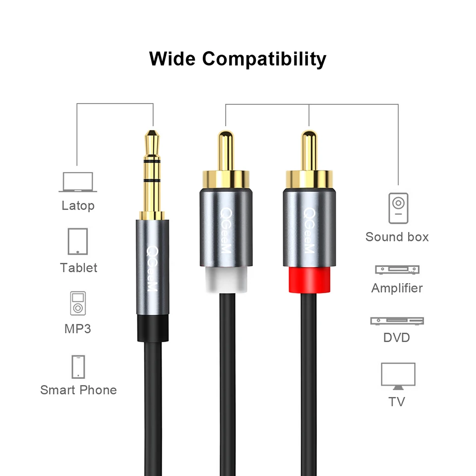QGeeM RCA Cable 2RCA to 3.5 Au - đánh giá và giá Home Cinema Ampli