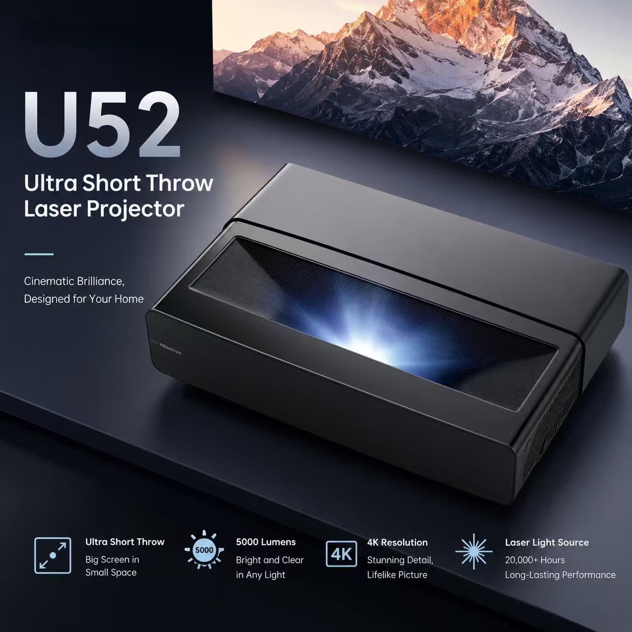 U52 4K DLP Projector 5300 Lume - đánh giá và giá Home Cinema Ultra Short Throw Projector